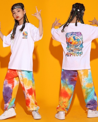 Trendy Hip Hop Clothes Kids Multi Color Pants Loose White Tshirt