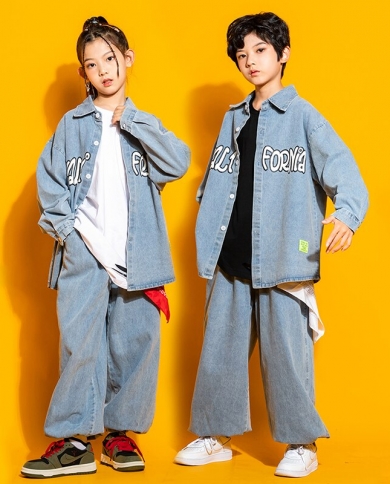 Autumn Fashion Kids Clothes Denim Coat Pants Hip Hop Dance Costume