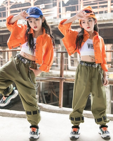 Hip Hop Clothing For Girls Street Dance Wear Overalls Jacket Tops Army  Green Pants Kids Hiphop Performance Costume Moder size 120CM Color Vest