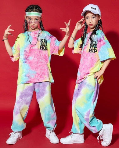Kids Jazz Dance Costume Hip Hop Girls Clothes Crop Tops Cargo Pants Loose  Casual Concert Performance Stage Outfit B size 120CM Color Tops-Vest 2pcs