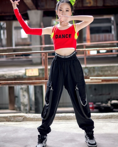 Kpop Jazz Dance Clothes For Girls Crop Tops Black Hip Hop Pants