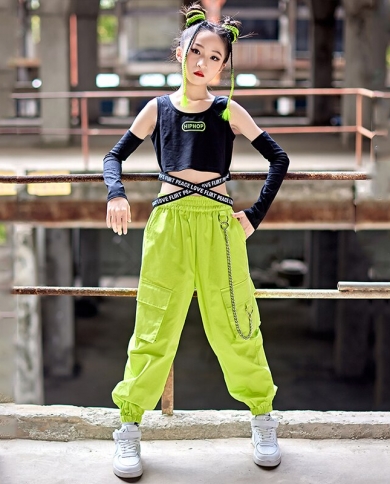 Jazz Dance Clothes Hip Hop Kids Performance Costume Black Crop