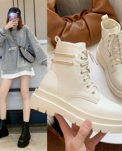 Boots Women British Style Autumn And Winter Cotton Boots New Lace Up Latest Fashion Shoes Rubber Sole Botas De Mujerank Color Black Shoe Size 39