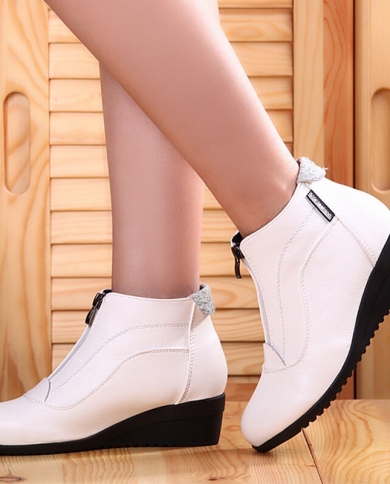 sachin and babi light blue dress Women Boots Winter Wedge Heels Ankle Boots Woman Warm Casual Shoes Fashion  Zip Snow Boots Ladies Flats Booties Female Shoe Size 37 Color white fur