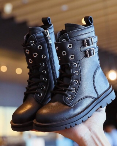 2023 Autumn Winter Leather Children Shoes Boys Girls Boots Fashion Soft Baby Short Boots Comfortable Antislip Kids Boots Color Beige Shoe Size 36 Insole 22.5CM