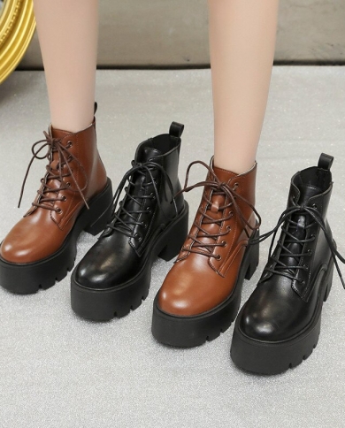 Black Chunky Platform Ankle Boots for Women 2023 Spring Thick
