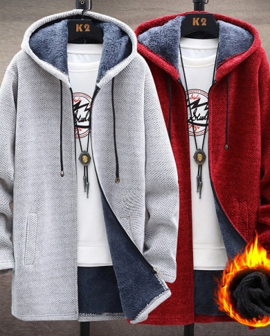 Autumn Winter Mens Fleece Sweaters Jackets Casual Solid Long