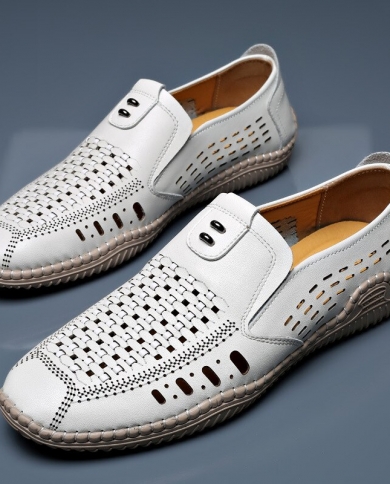 2023 Summer Cow Leather Loafers Men Fashion Hollow Out Casual Men