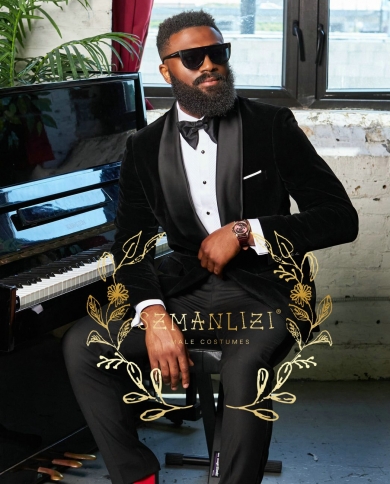 Szmanlizi 2023 Latest Coat Pant Design Black Velvet Jacket
