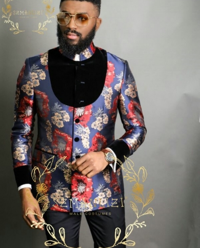 Latest Coat Pant Design Floral Men Suits Indian Style Stand Collar Costume Blazer Pants Tailor Made Groom Tuxedos For We size custom size Color jacket pant