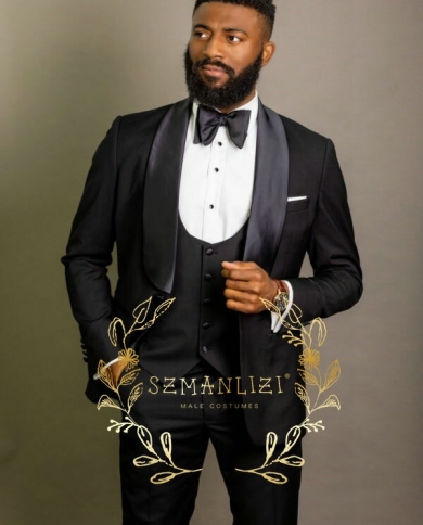Szmanlizi Formal Suit For Men Black Plain 3 Pieces Set Elegant Costume Homme Mariage Slim Fit Tailor Made Groom Wedding Color As Picture size custom size