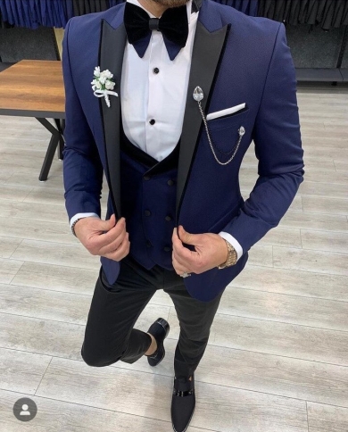 Latest Coat Pant Designs Navy Blue Tuxedo Jacket Slim Fit Men