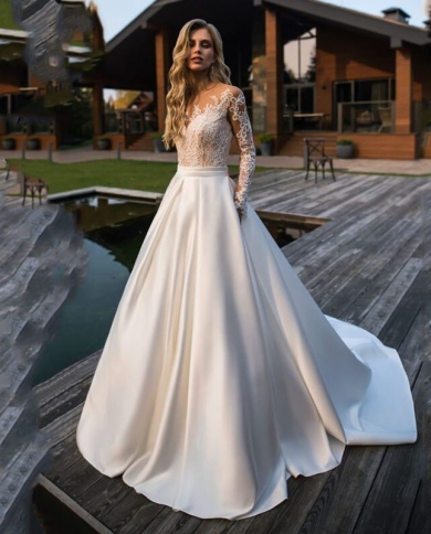 Satin Wedding Dress Dress Wedding Party Dress Vestido Novia Robe De Soiree Wedding Dresses Costomize Civil Robe De Marie Color champagne US Size 20W