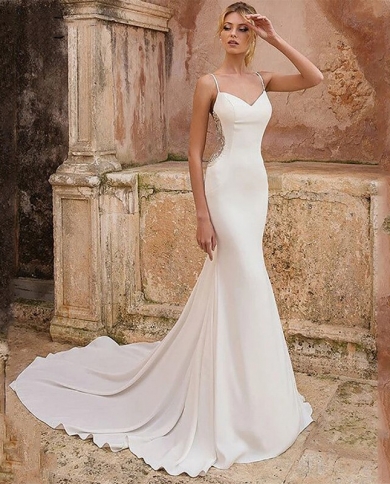 Mermaid Wedding Dress Spaghetti Sweetheart Backless Lace Sweep