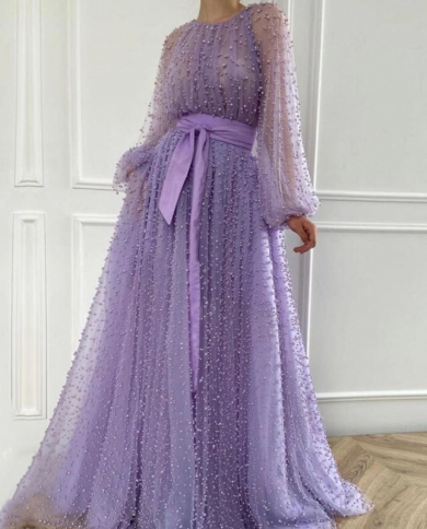 2023 Romantic Lavender Prom Dresses Long Puff Sleeves Scoop Neck Formal  Party Occasion Gown Beading Draped Tulle Robe De Color Burgundy US Size 16W
