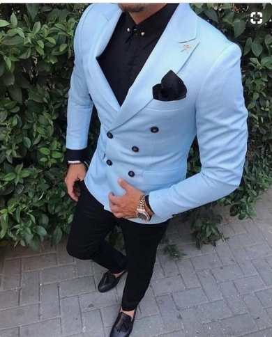 Men Suits Wedding Suits 2 Piece Groom Wear Light Blue One 