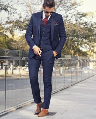 Handsome Navy jacketpantsvest Business Mens Suits 3 Pieces Groomsmen Suit Wedding Suit For Men Groom Tuxedo Suits Cu size L Color As picture color1