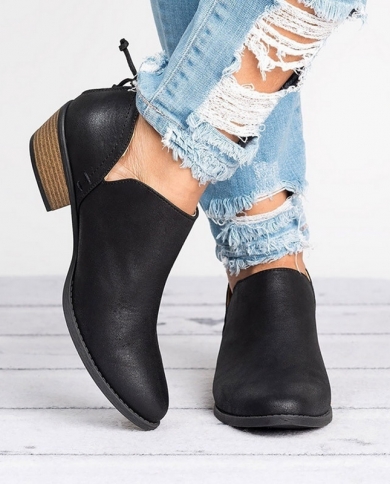 Womens Fashion Spring Autumn Ankle Women Boots Square Heel Slip On