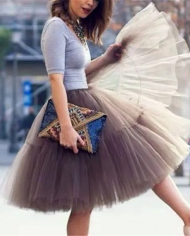 Petticoat 5 Layers 60cm Tutu Tulle Skirt Vintage Midi Pleated Skirts Womens Lolita Bridesmaid Wedding Faldas Mujer Saias size L Color Yellow