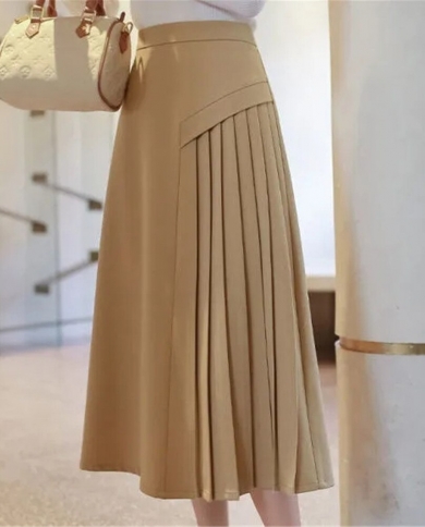 Office Ladies Black Irregular Pleated Skirt Summer Spring Women