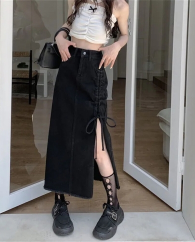 Black denim skirt for girls sale