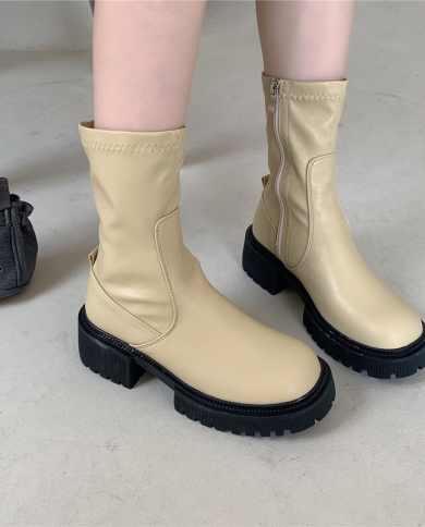 Woman Flat Boots Luxury Designer Boots Women Round Toe Female