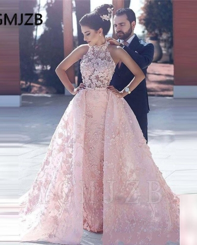 knee length dresses for ladies Luxury Arabic Pink Pearls Beaded Evening Dress With Cape LA72922 – SERENE  HILL main image 1
