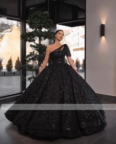strapless open back dress Black Sequin One Shoulder Puff Sleeve Bodycon Mini Dress | Dresses