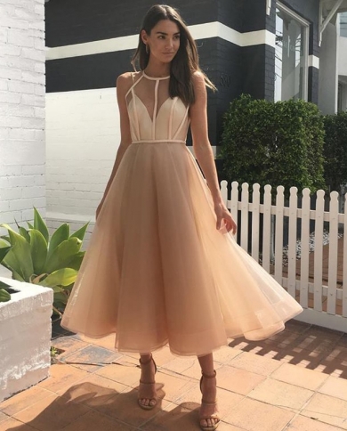Short Prom Dresses Illusion Neck Sleeveless Ankle Length Cocktail Dresses  Pretty Formal Dress Evening Party Dress For Gr Color Gold US Size 26W