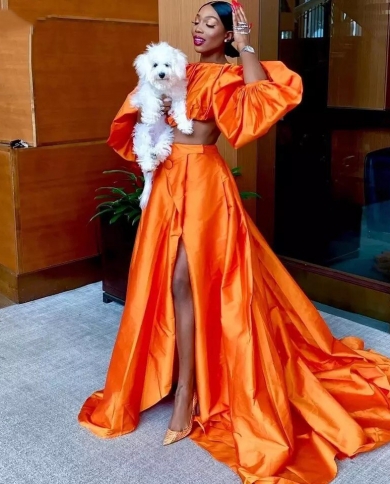 Orange 2 piece prom dress 2025