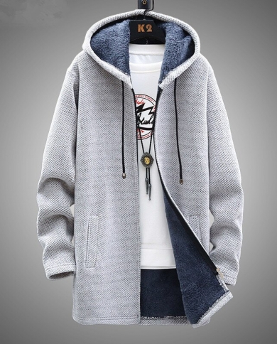 Winter Men Sweater Fleece Cardigan Jacket Mens Slim Sweaters Winter Long Hooded Sweater Thick Warm Coat Mens Clothing Color Red Ships From China