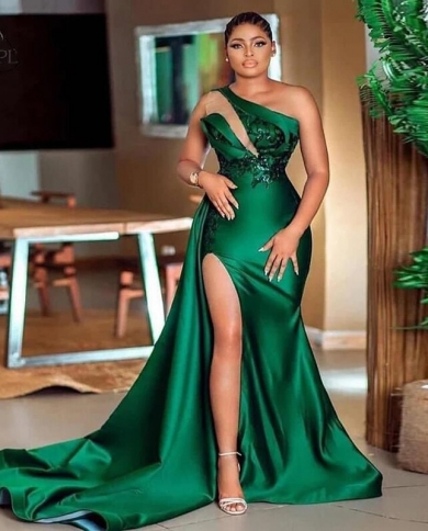 One Shoulder Evening Dresses Long Merimaid High Slit With Train