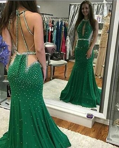 sachin and babi light blue dress Asymmetrical Dark Green Sequined Mermaid Prom Dress with Gold 3D Cryst   Newinlook