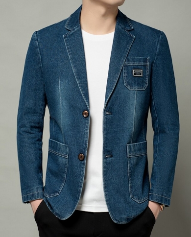 2023 New Mens Denim Blazer Coat Fashion Casual Denim Jacket Men