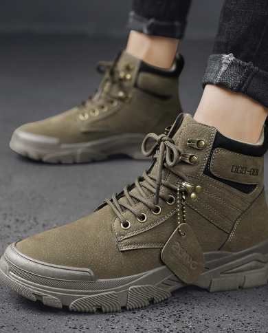 Men Tactical Military Army Boots Breathable Leather Mesh High Top Casual Desert Work Shoes Mens Swat Ankle Combat Boot Shoe Size 39 Color Sand