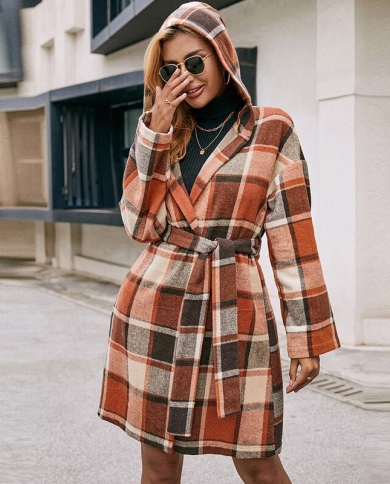 womens plaid belted coat