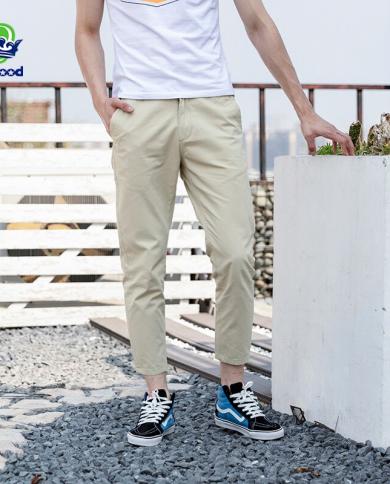 Spring Summer New Casual Pants Men Cotton Slim Fit Chinos Fashion
