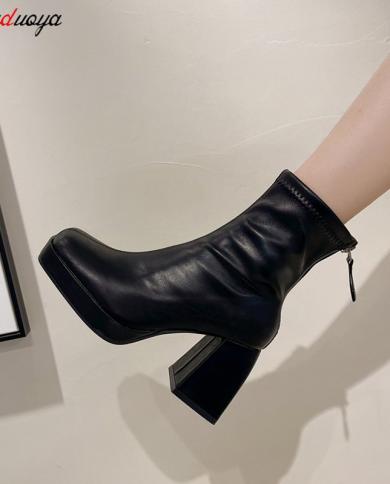 Сапоги на платформе и каблуке Женская мода на двойной платформеВысококачественная роскошная женская обувь Бежевые сапоги на выс צֶבַעBeige Shoe Size 8.5