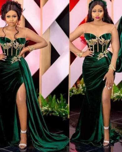 2023 Emerald Green African Prom Party Dresses Slit Sweetheart