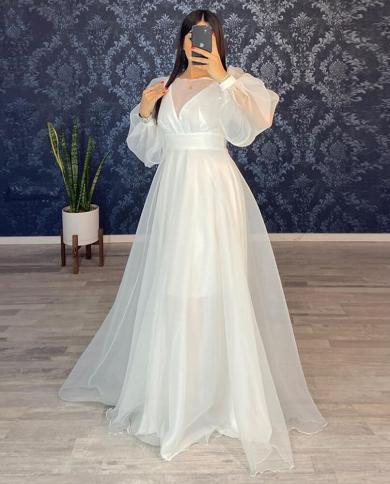 Bridalaffair Long Sleeve White Tulle Evening Party Dress A Line Formal  Gowns Prom Dresses Vestidos Elegant Para Mujer Pr Color Red US Size 16