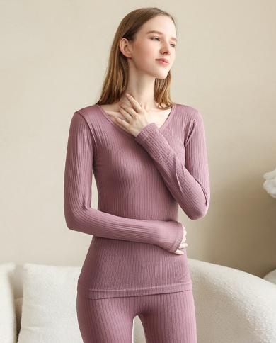 V-Neck Thermal Underwear Women Lace Long Sleeve Thickened Seamless