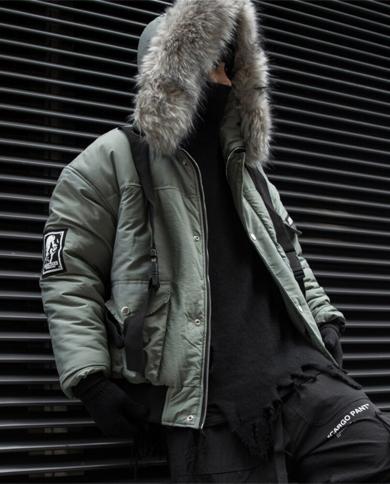Winter Men s Padded Jacket Big Fur Collar Hooded Jacket Wool