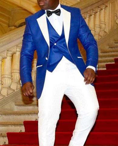 White tux with sale royal blue vest