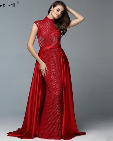 Latest Design Red High Neck Evening Dresses Dubai Sleeveless