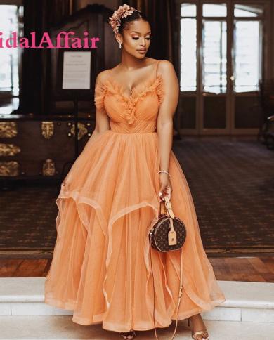 Bridalaffair Chic Spaghetti Strap Prom Dresses Ankle Length Tier