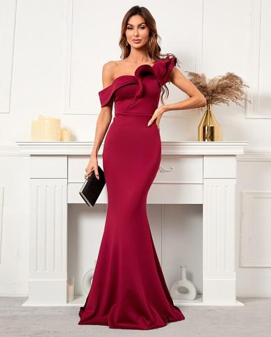 silk burgundy dress ZAPAKA Women Velvet Off the Shoulder Holiday Party Dress Burgundy Cocktail Dress with Pleated, Burgundy / M main image 1