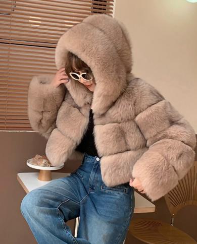 Women Winter Crop Coats Thick Fox Fur