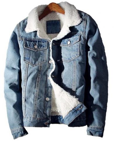Winter Denim Jacket Mens Warm Thicken Fleece Fur Collar Jeans Coats Men Casual Streetwear Hip Hop Cowboy Jackets Plus Si size Asian size S Color 801 light blue