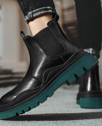 Winter Fur Chelsea Men Boots Green Sole Fashion Ankle Boots