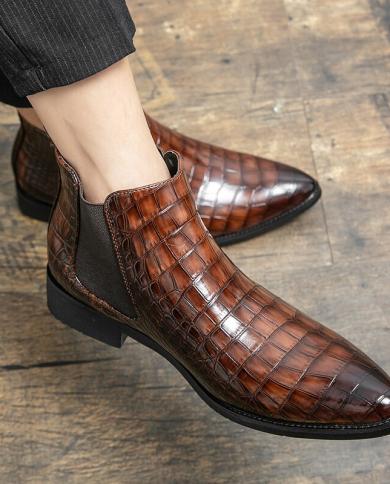 Men Fashion Leather Slip On Ankle Boots